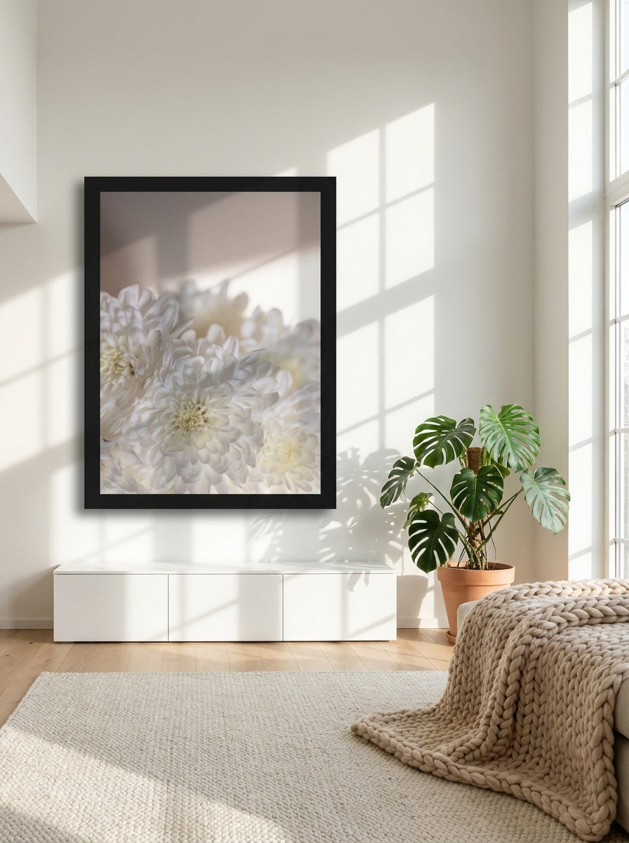 Oversized statement modern wall art print styled on the wall in a bright Scandinavian living room