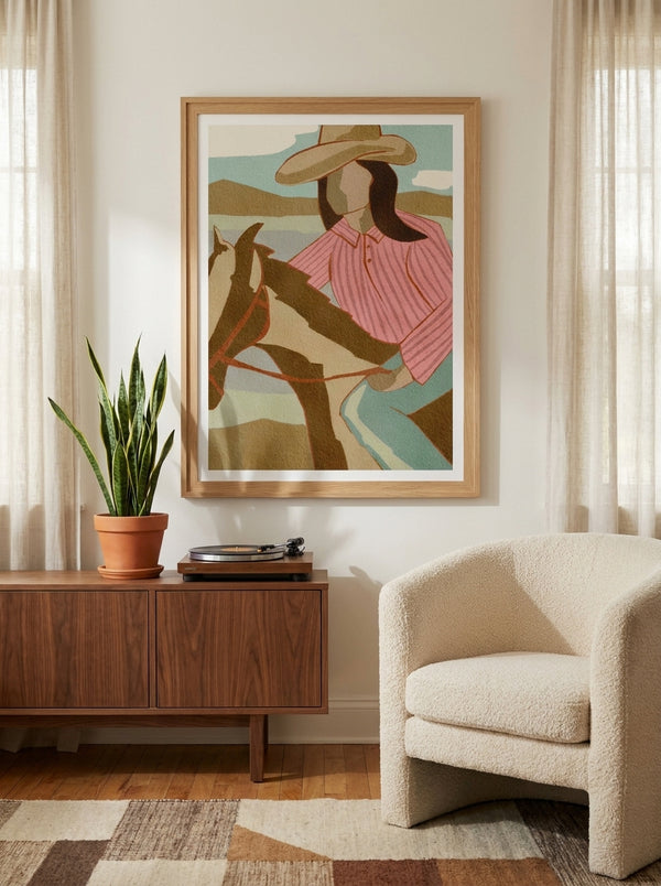 Cowgirl Mountain Ride By Nikita Jariwala | Art & Canvas Print
