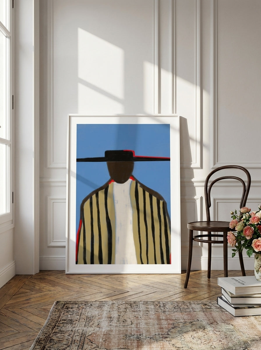 Modern wall art print leaning against the wall in a Parisian home office