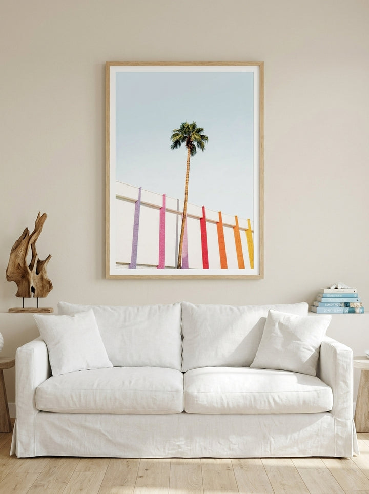 Modern wall art print styled on the wall in a coastal living room