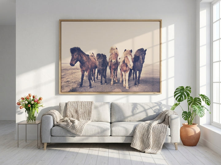 Oversized statement modern wall art print styled on the wall in a bright Scandinavian living room