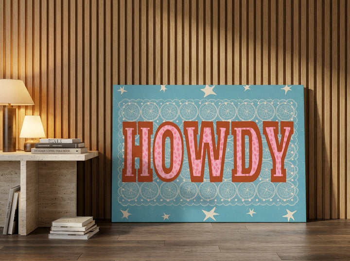Stretched canvas wall art leaning against the wall in a luxe bedroom