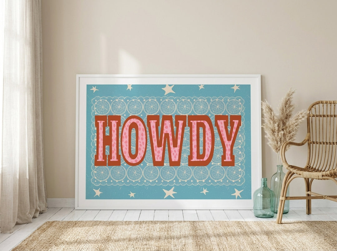 Modern wall art print leaning against the wall in a coastal living room