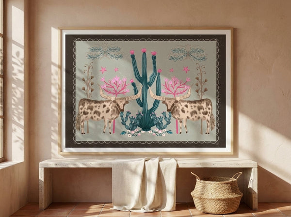 Blooming Desert Longhorns By Aliya Putrus | Art & Canvas Print
