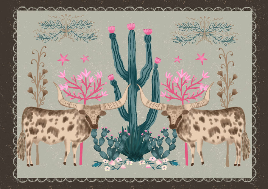 Blooming Desert Longhorns By Aliya Putrus | Art & Canvas Print