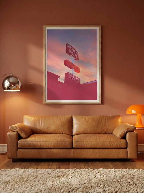 Western Hotel Neon Glow By Pictufy Studio III | Art & Canvas Print