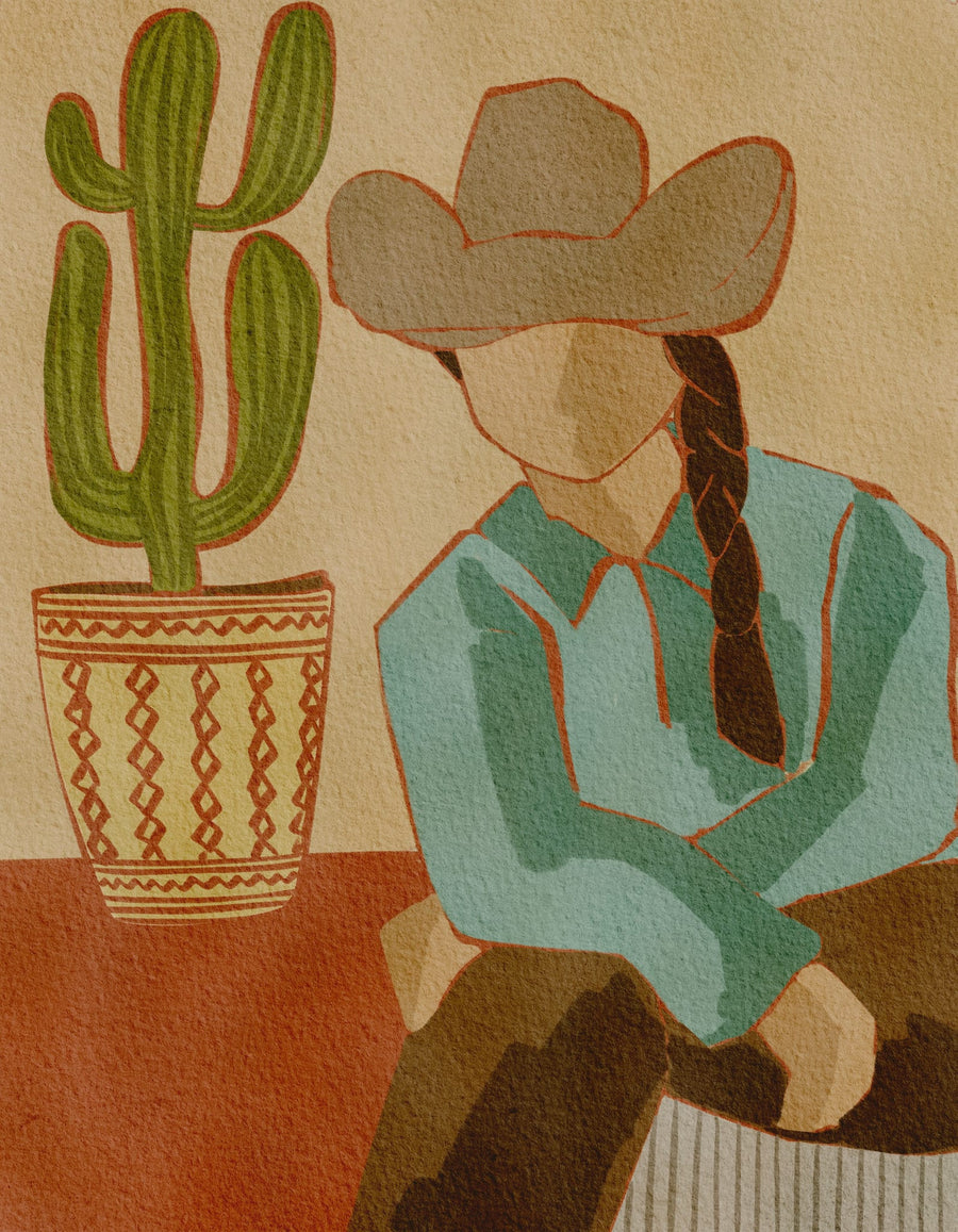 Desert Cowgirl and Cactus By Nikita Jariwala | Art & Canvas Print