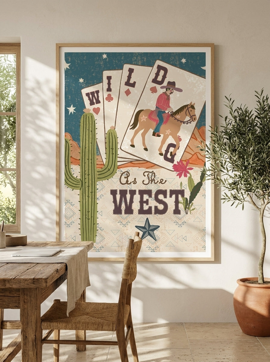 Modern wall art print styled on the wall in a Mediterranean home office