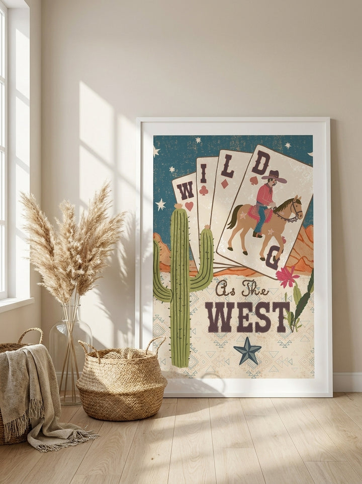Oversized statement modern wall art print leaning against the wall in a coastal living room