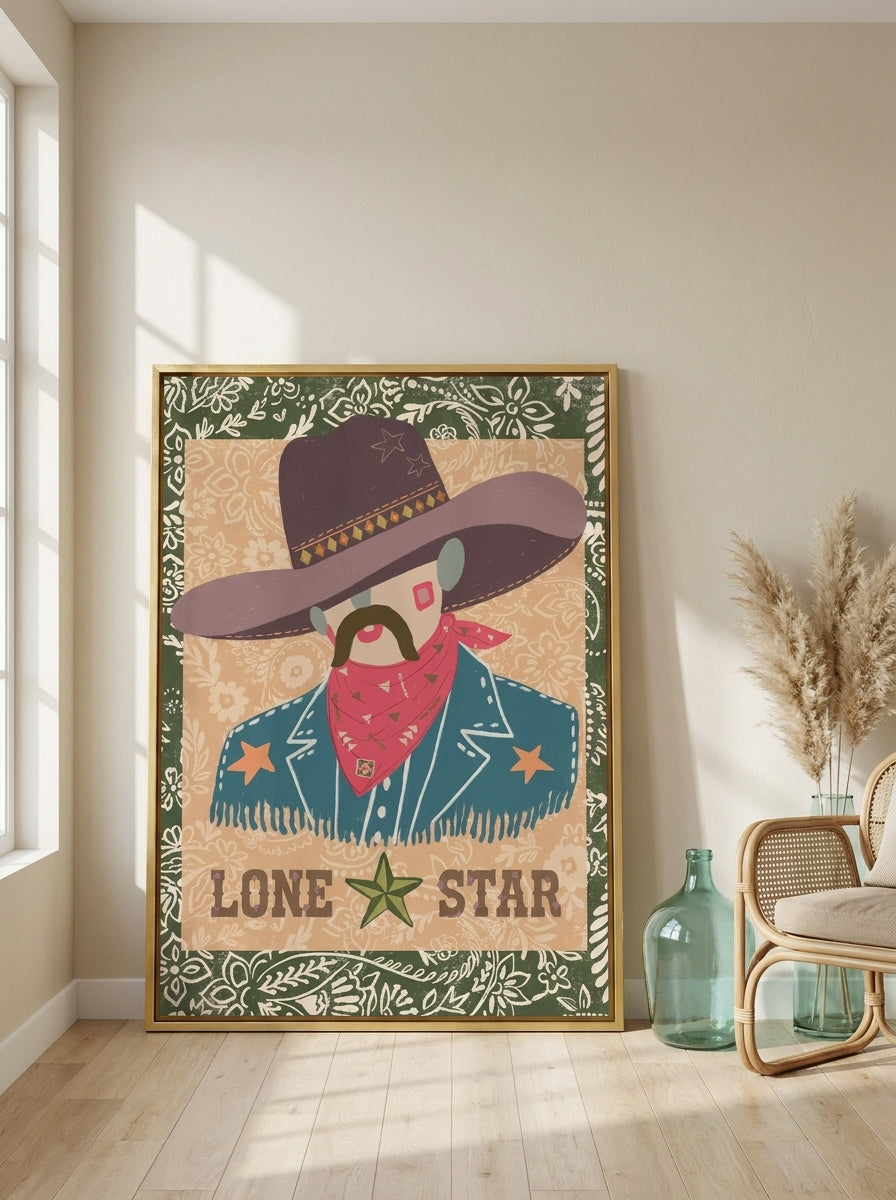 Oversized statement canvas wall art with a gold leaf surround leaning against the wall in a coastal living room