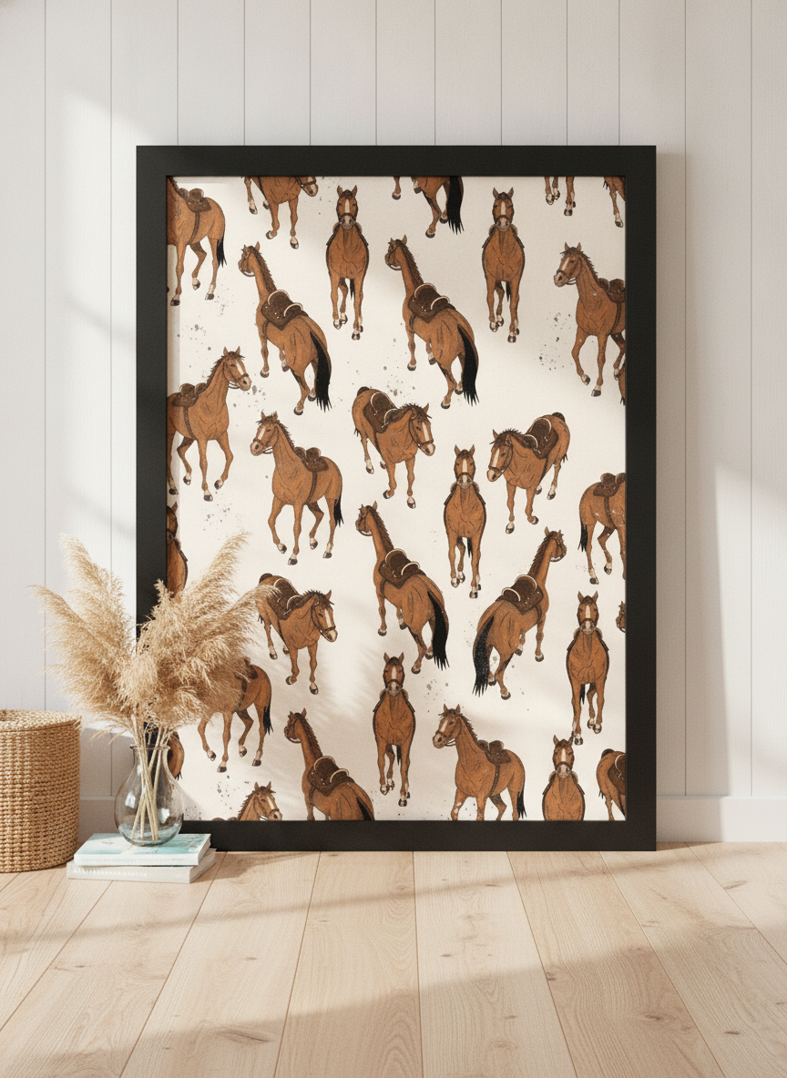 Oversized statement modern wall art print leaning against the wall in a coastal kitchen