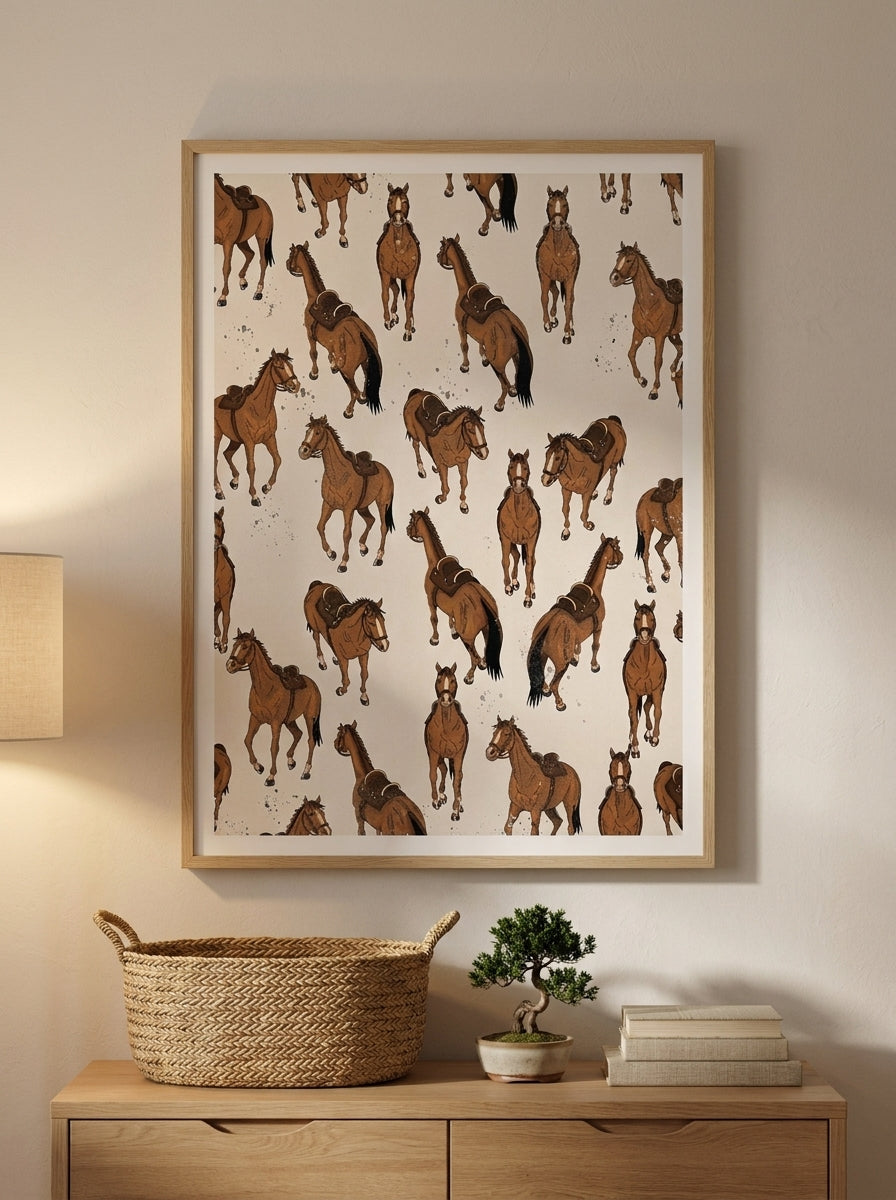 Modern wall art print styled on the wall in a warm Japandi nursery