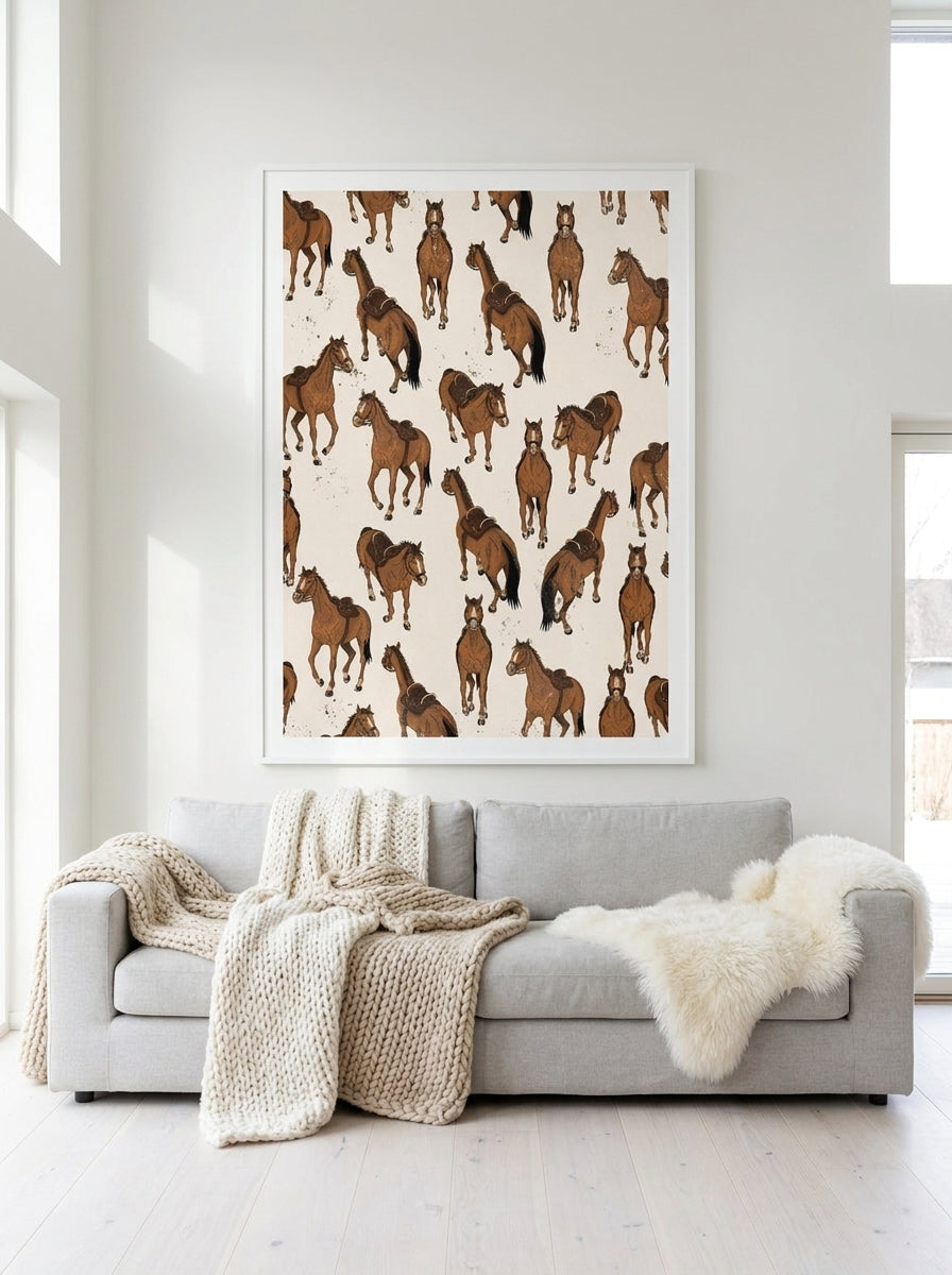 Oversized statement modern wall art print styled on the wall in a bright Scandinavian living room