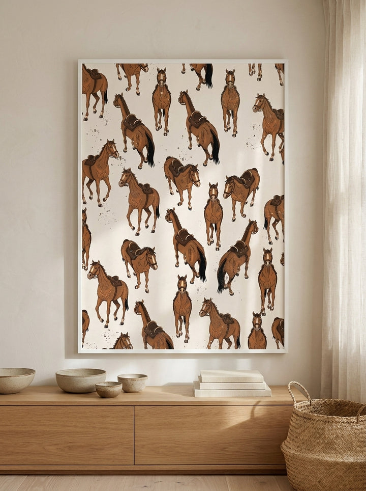 Modern wall art print styled on the wall in a warm Japandi nursery