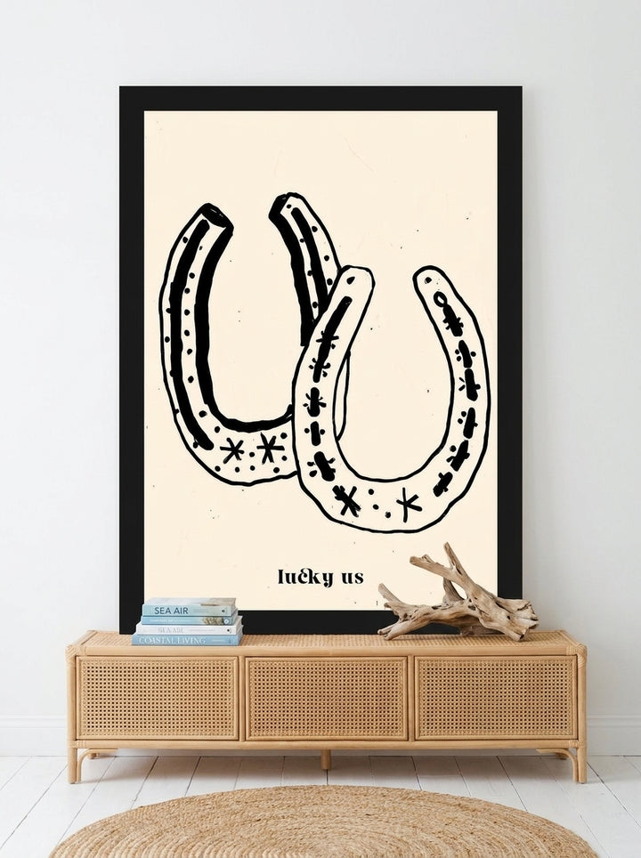 Modern wall art print standing on a sideboard in a coastal nursery