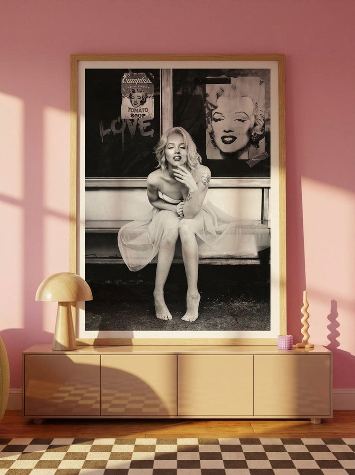Modern wall art print styled on the wall in a colourful eclectic living room