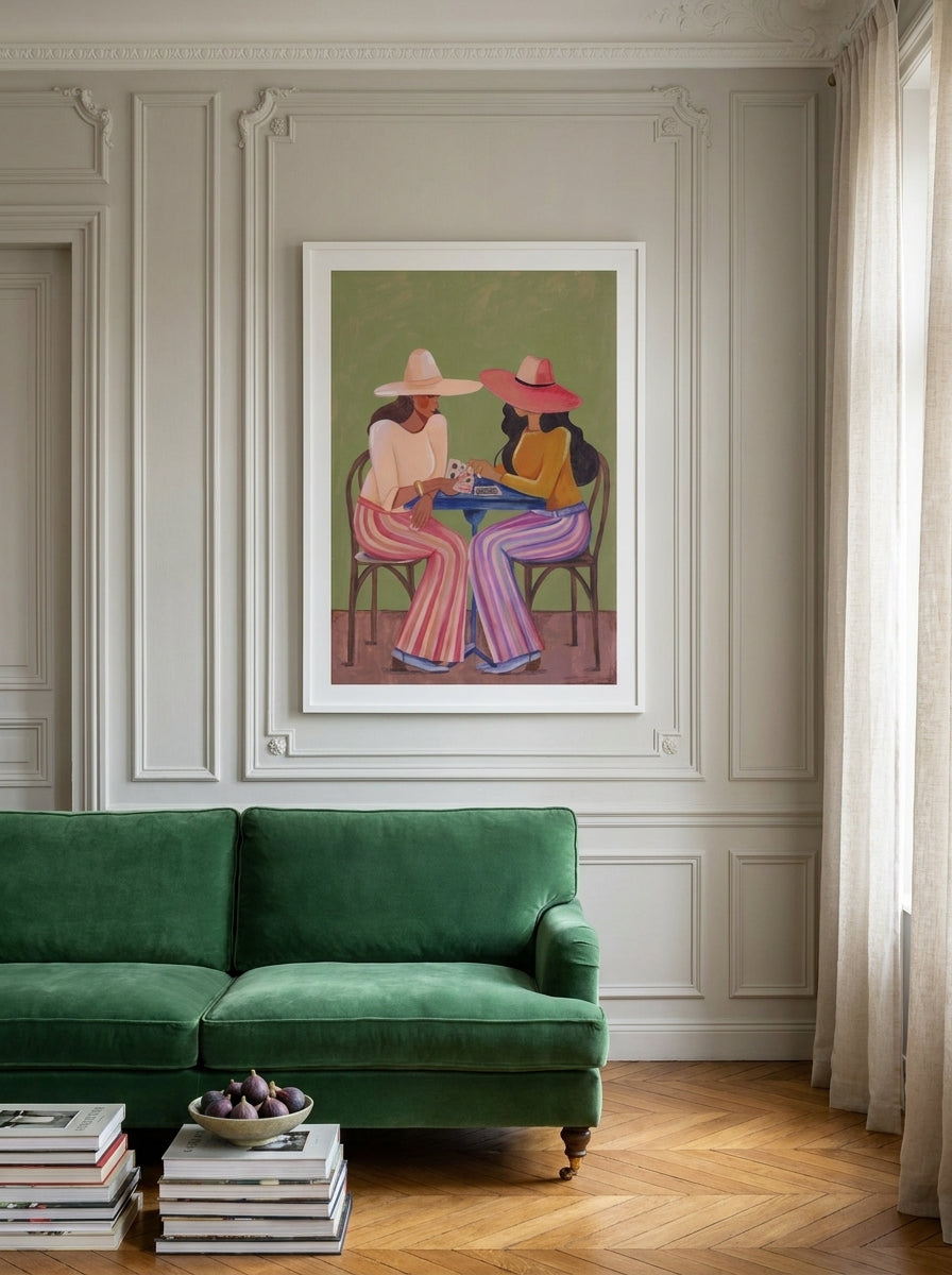 Modern wall art print styled on the wall in a Parisian living room