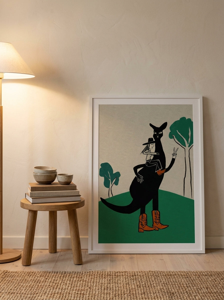 Modern wall art print leaning against the wall in a warm Japandi nursery