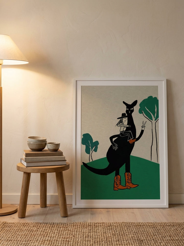 Modern wall art print leaning against the wall in a warm Japandi nursery