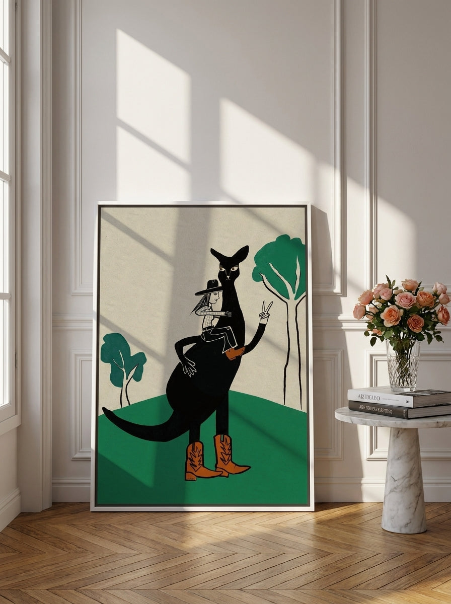 Canvas wall art with a white surround leaning against the wall in a Parisian home office