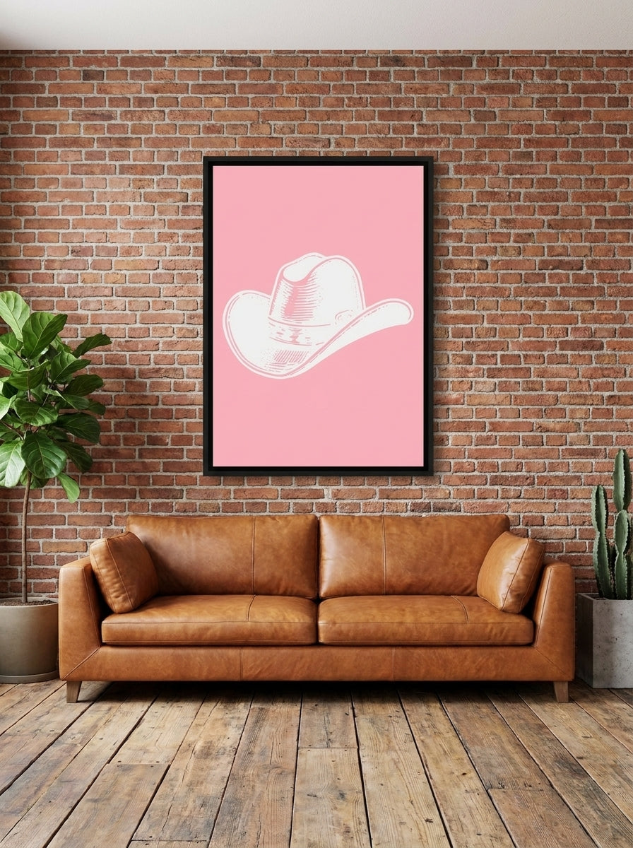 Canvas wall art with a black surround styled on the wall in an industrial loft living room