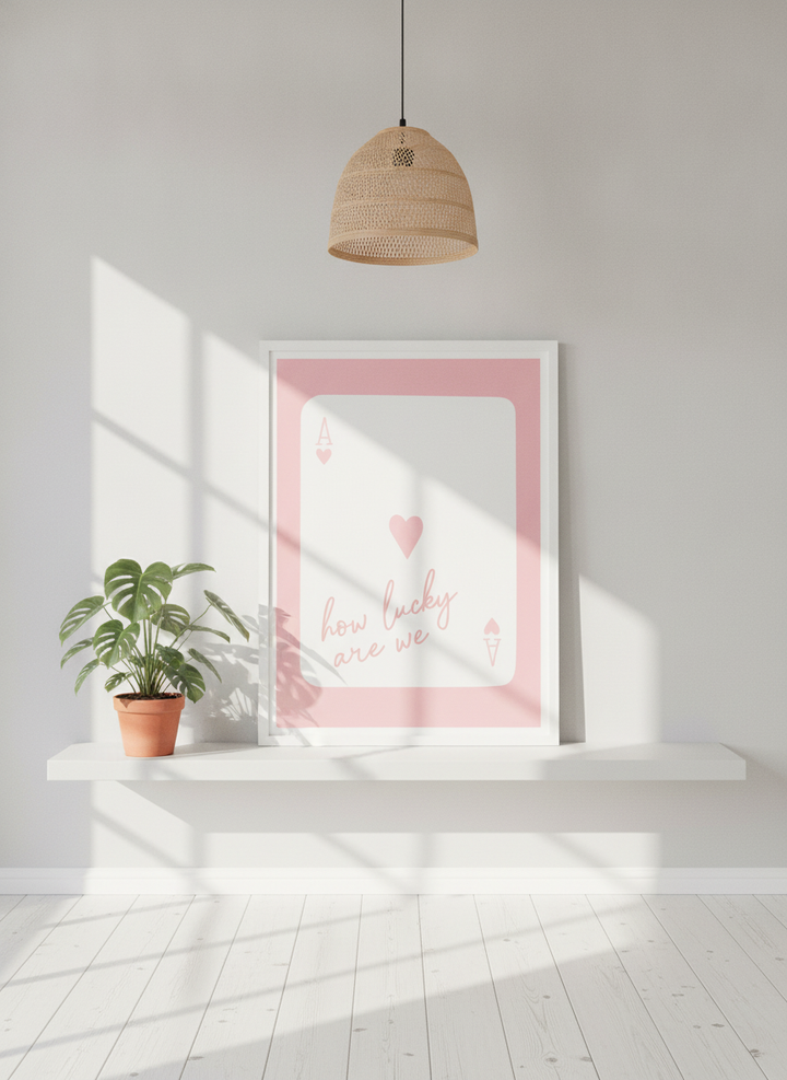 Modern wall art print standing on a shelf in a bright Scandinavian nursery