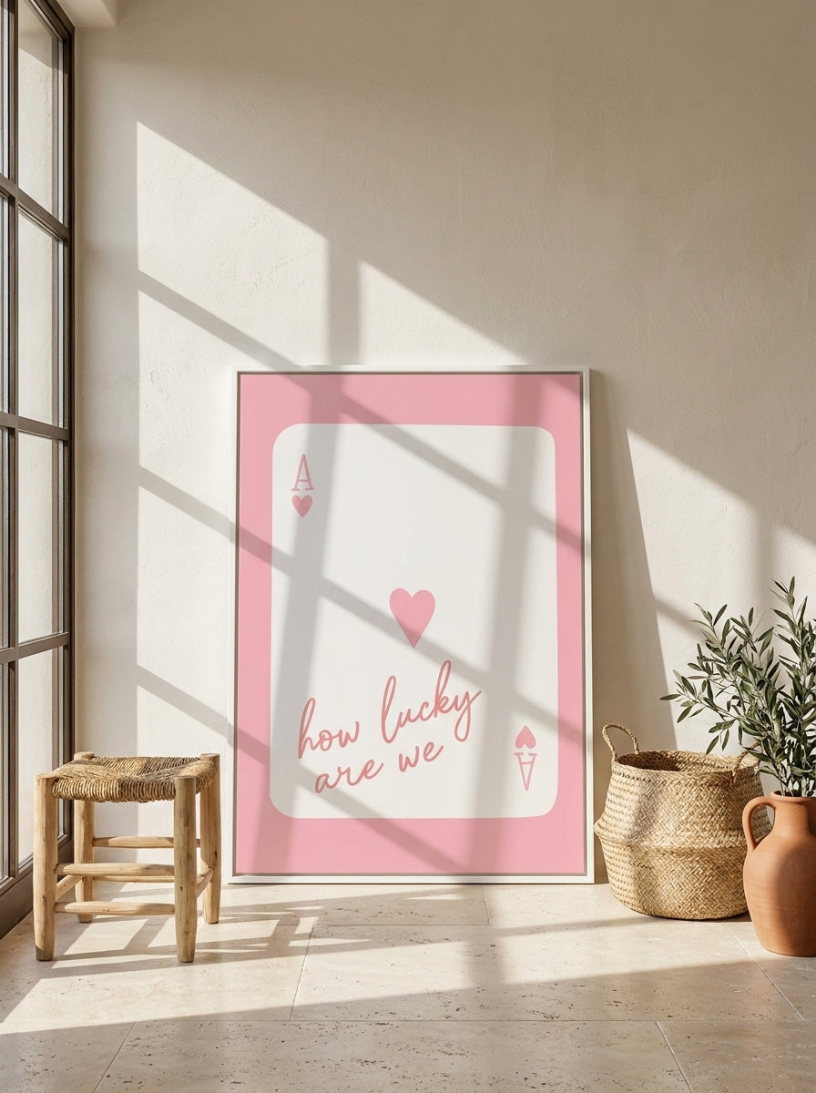 Oversized statement canvas wall art with a white surround leaning against the wall in a Mediterranean living room