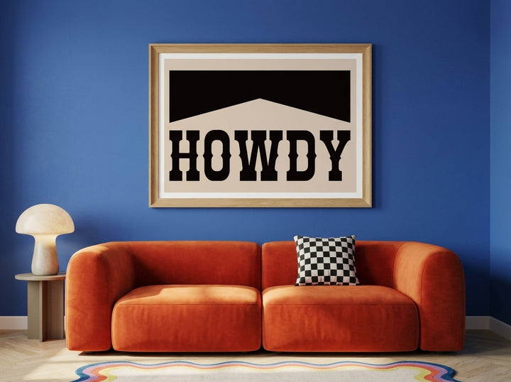 Modern wall art print styled on the wall in a colourful eclectic living room