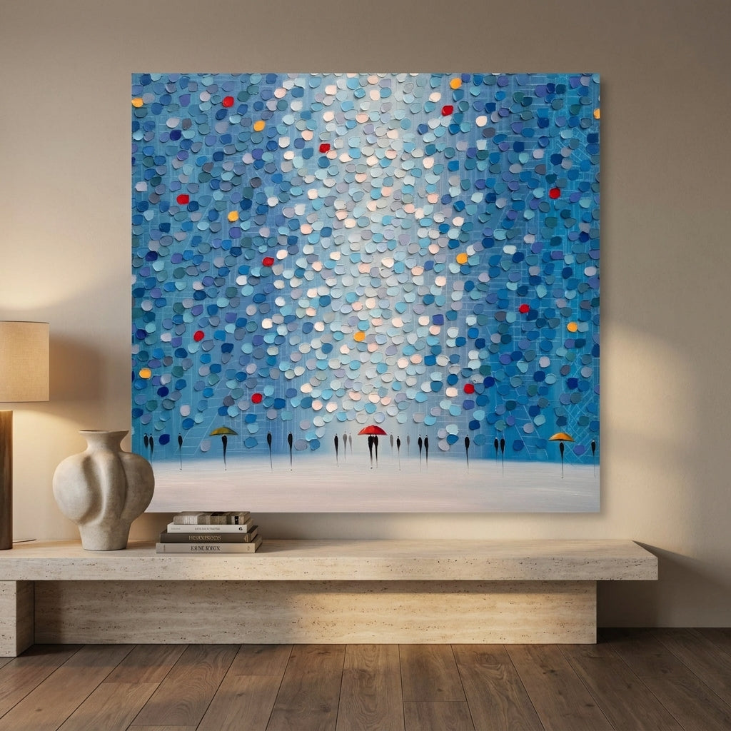 Stretched canvas wall art styled on the wall in a luxe living room