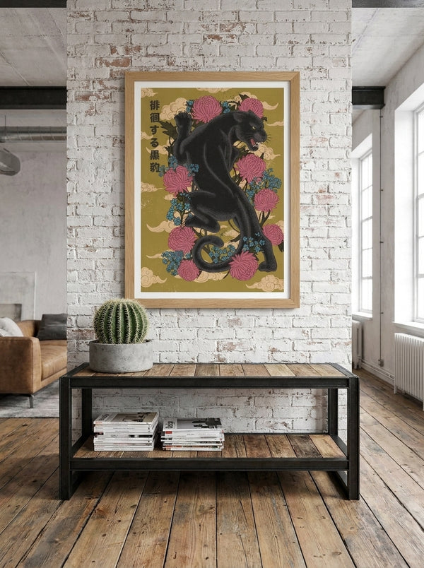 Japanese Black Panther Flowers By Nicholas | Art & Canvas Print