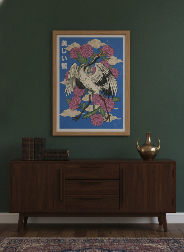 Elegant Japanese Crane Blooms By Nicholas | Art & Canvas Print