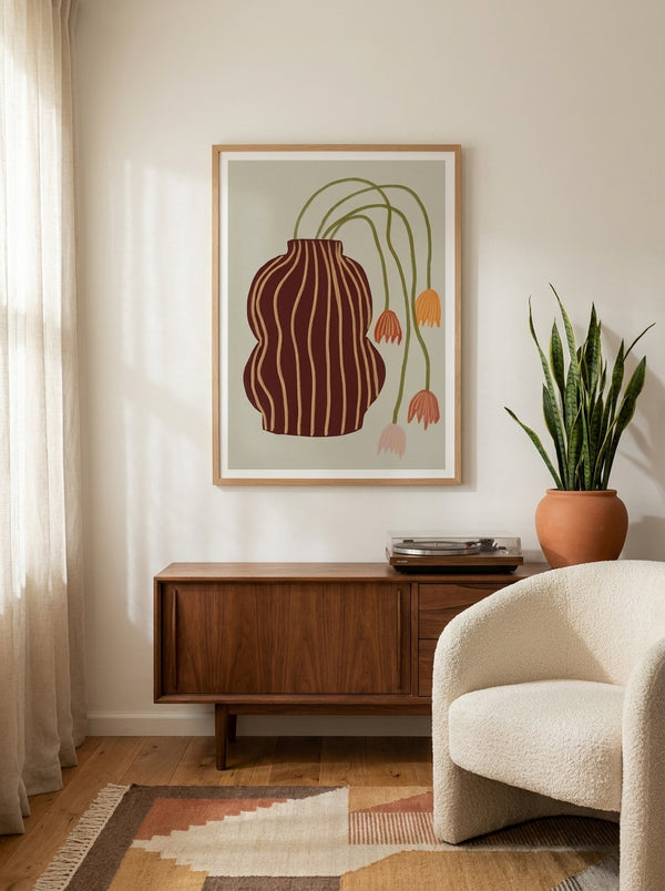 Striped Vase Drooping Flowers By The Art Concept | Art & Canvas Print