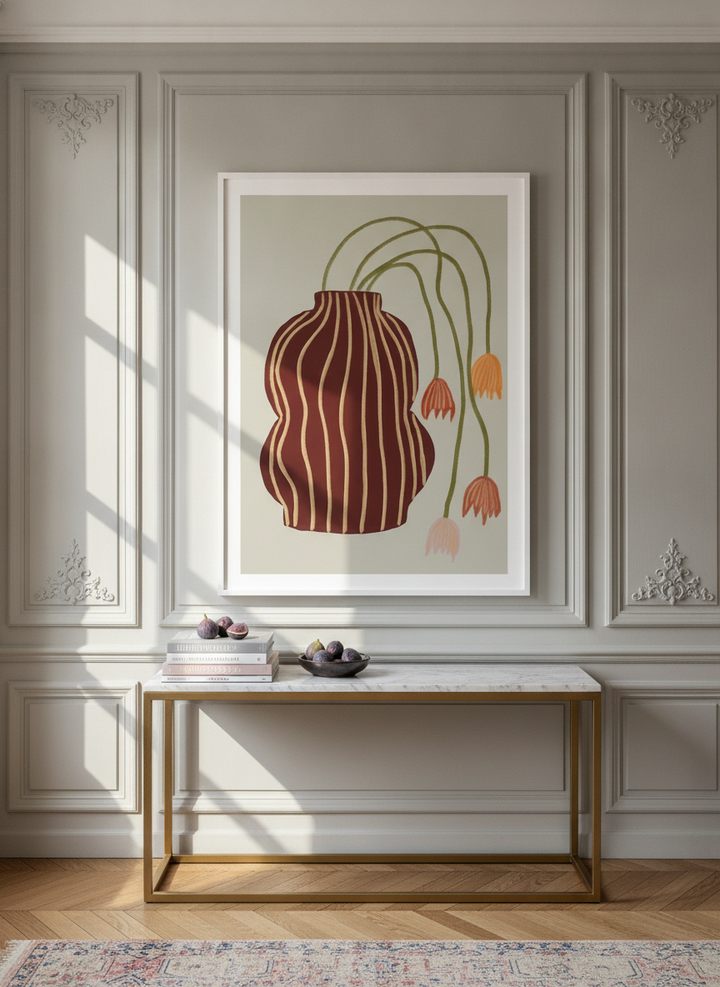 Oversized statement modern wall art print styled on the wall in a Parisian living room