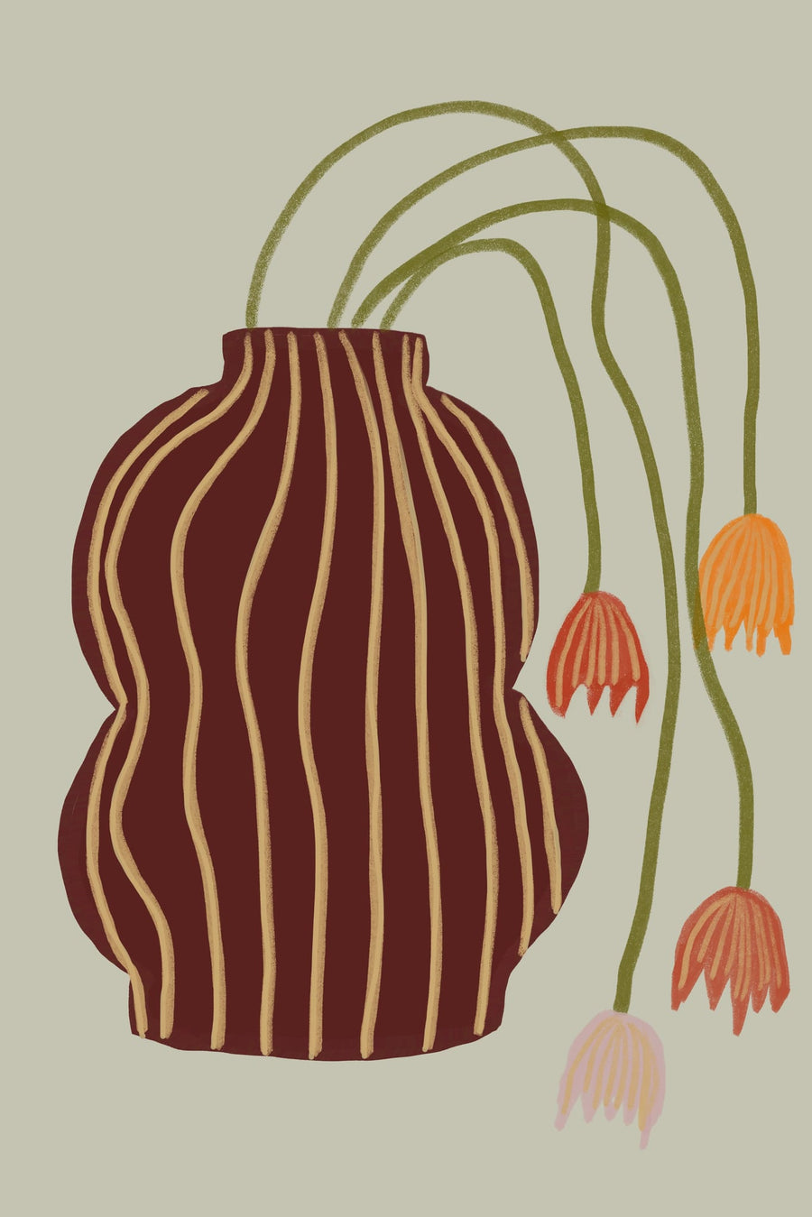 Striped Vase Drooping Flowers By The Art Concept | Art & Canvas Print