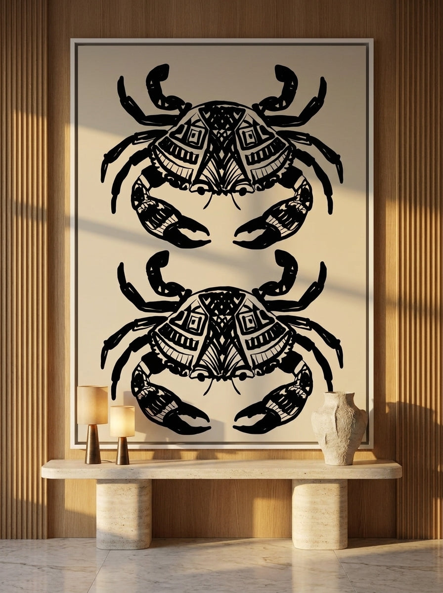 Oversized statement canvas wall art with a white surround styled on the wall in a luxe living room