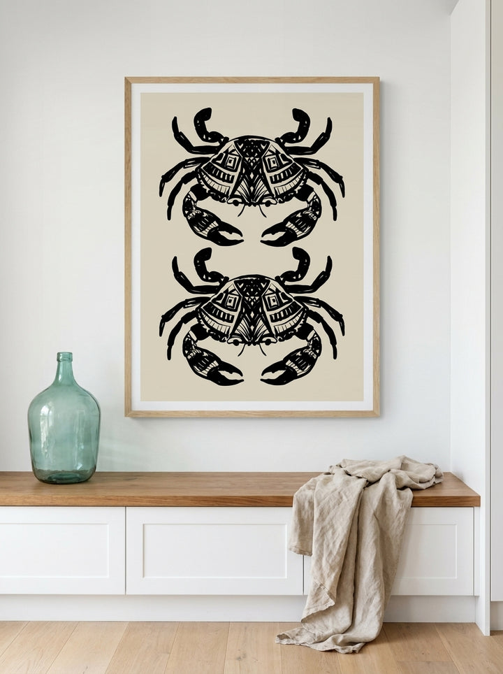 Modern wall art print styled on the wall in a coastal kitchen