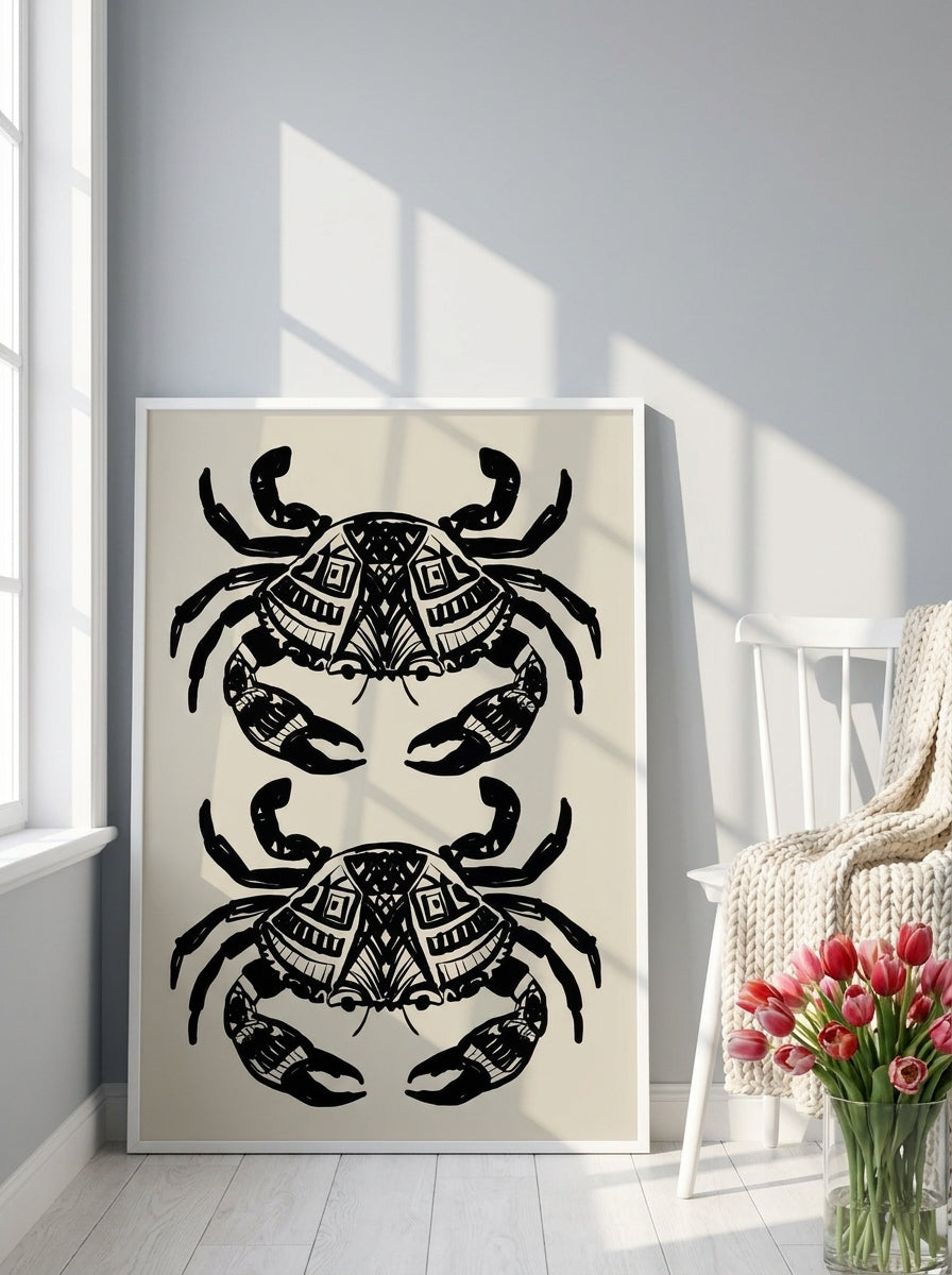 Modern wall art print leaning against the wall in a bright Scandinavian kitchen