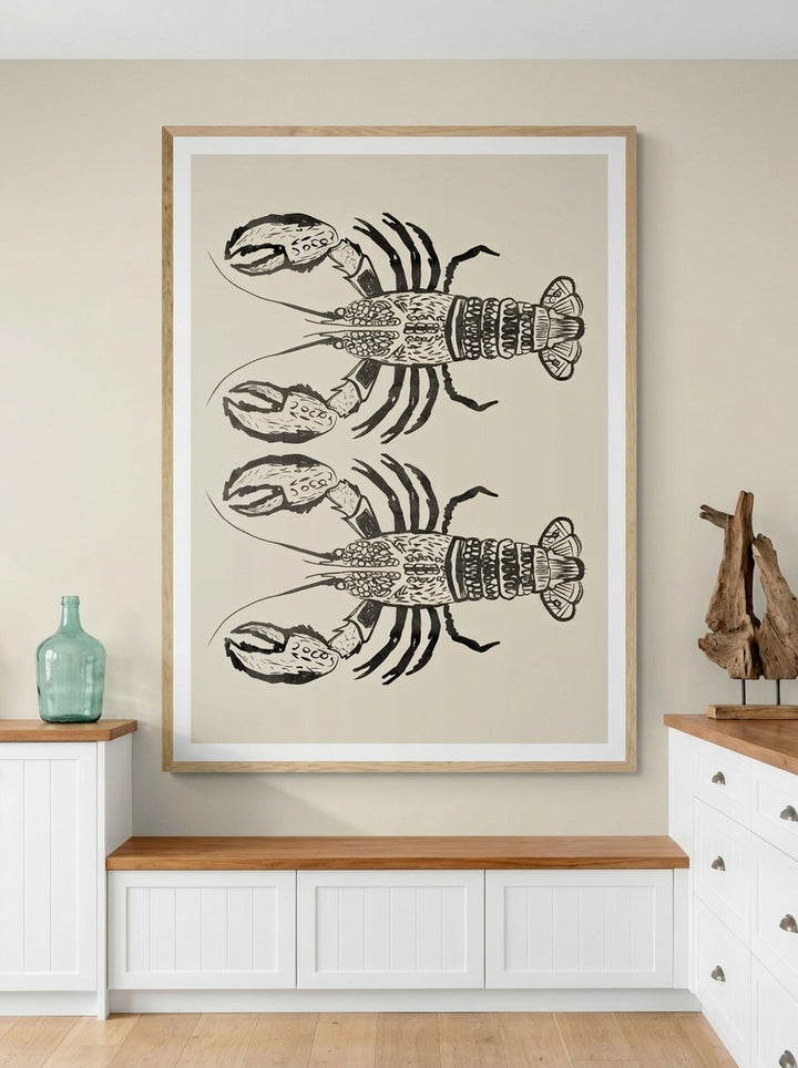 Modern wall art print styled on the wall in a coastal kitchen