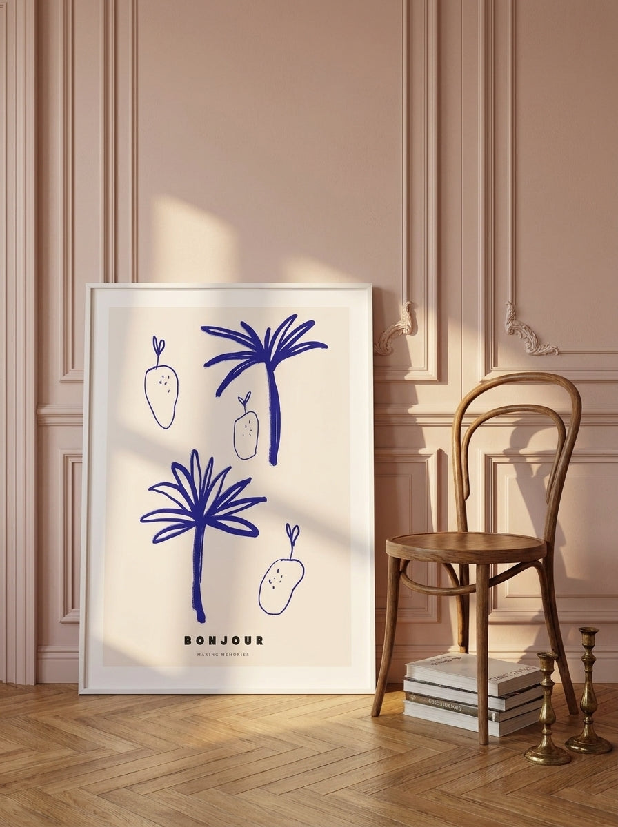 Modern wall art print leaning against the wall in a Parisian bathroom
