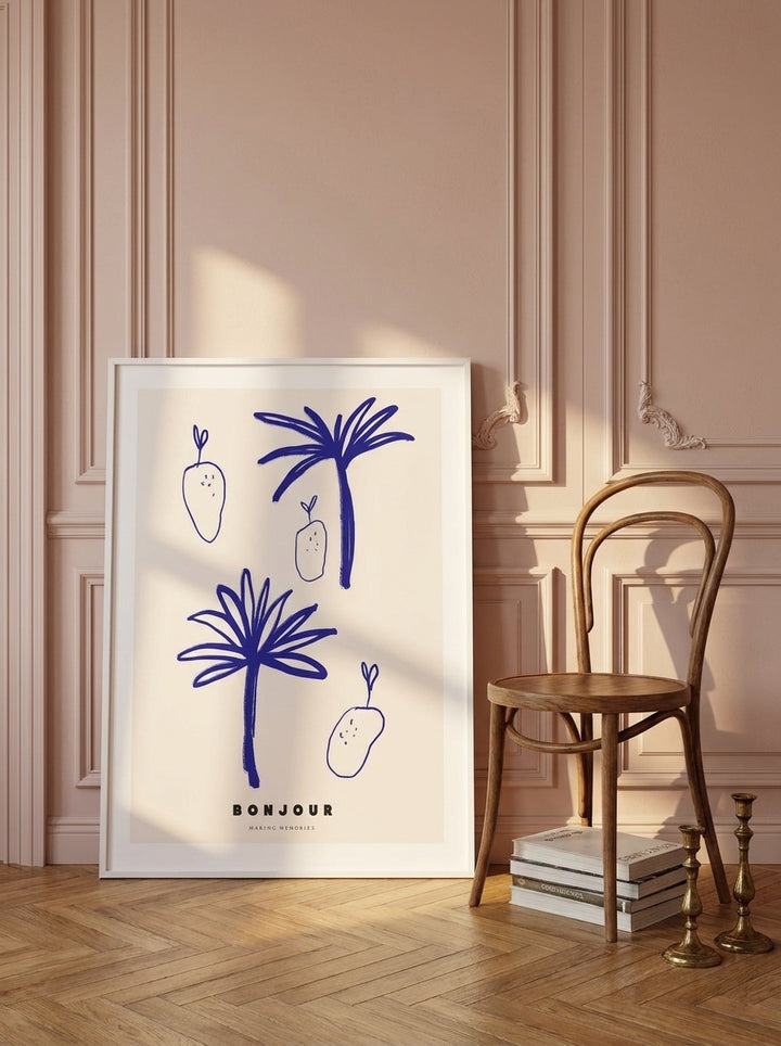 Modern wall art print leaning against the wall in a Parisian bathroom