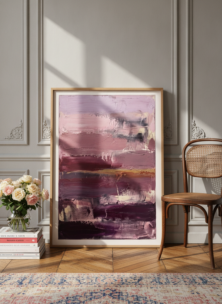 Modern wall art print leaning against the wall in a Parisian home office
