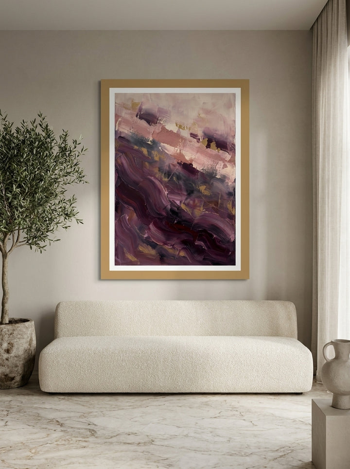 Modern wall art print styled on the wall in a luxe living room