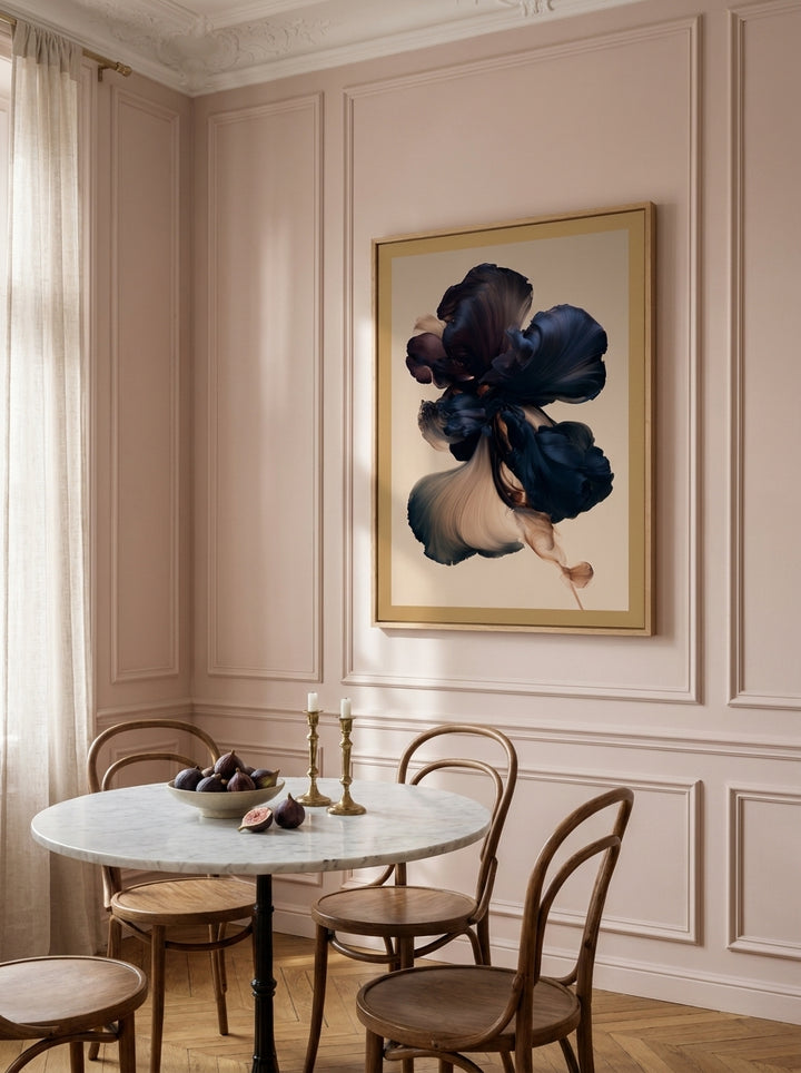 Modern wall art print styled on the wall in a Parisian dining room