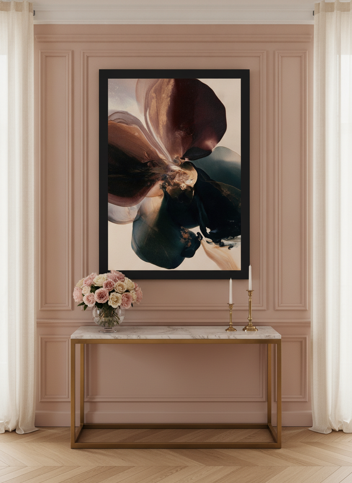 Oversized statement modern wall art print styled on the wall in a Parisian living room