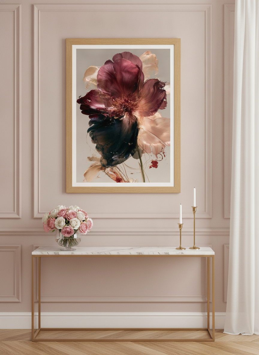 Modern wall art print styled on the wall in a Parisian living room