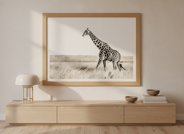 Monochrome Giraffe Savanna By Heinrich Carstens | Art & Canvas Print