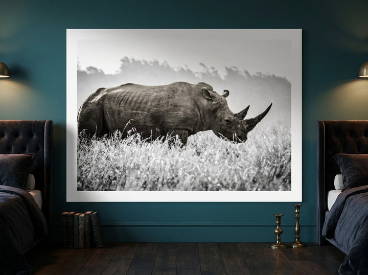 Modern wall art print styled on the wall in a moody bedroom