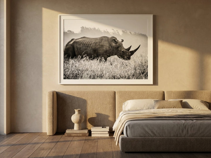 Modern wall art print styled on the wall in a luxe bedroom