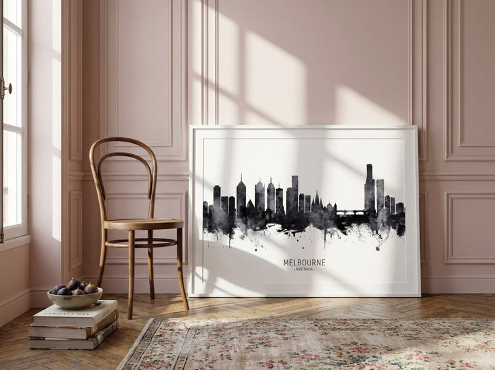 Modern wall art print leaning against the wall in a Parisian living room