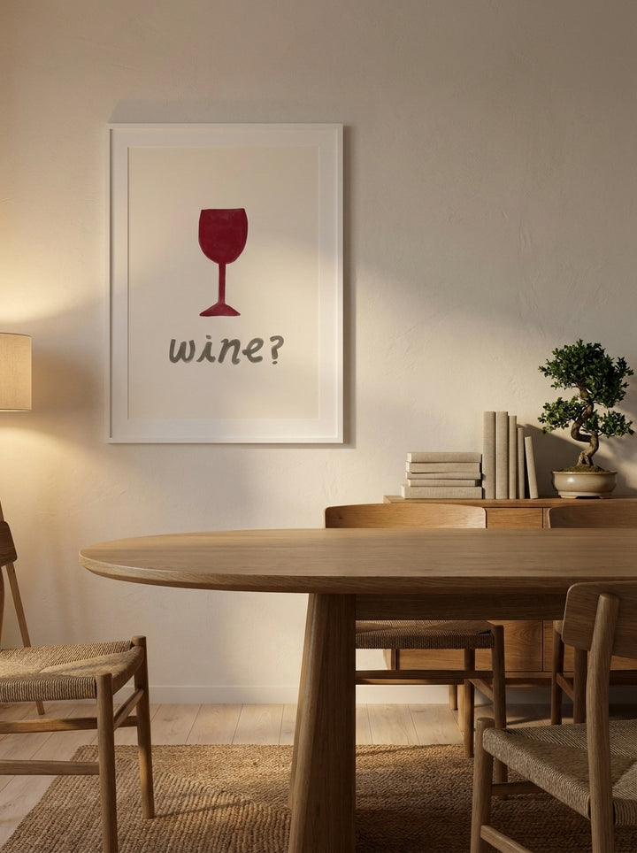 Modern wall art print styled on the wall in a warm Japandi dining room